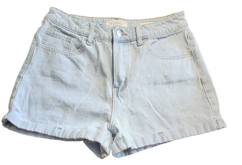 Pacsun Light Wash Blue High Rise Cuffed Hem Denim Jean Mom Shorts Size 27